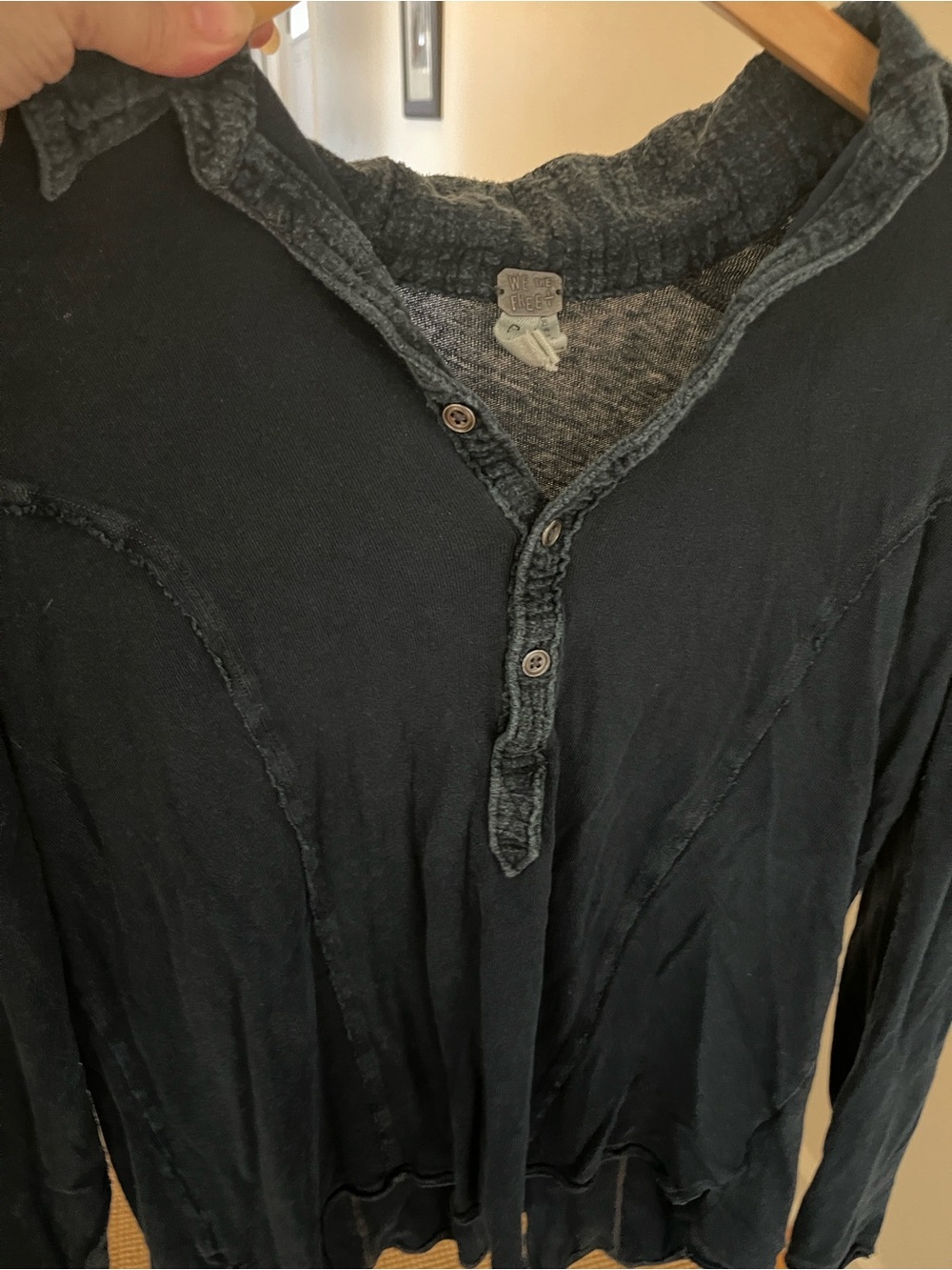 Free People /We The Free Distressed Washed Long Sleeve Henley in Slate Blue